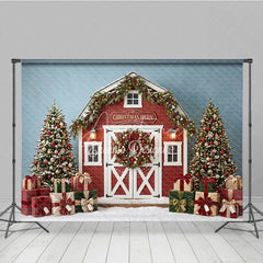Aperturee - Aperturee Festive Winter Pine Tree and Cozy Fireplace Holiday Backdrop Red and Gold Ornaments Room Decor for Family Portraits