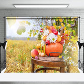 Aperturee - Aperturee Field Thanksgiving Pumpkin Floral Autumn Backdrop
