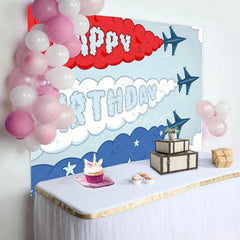 Aperturee - Aperturee Fighter Jet Birthday Backdrop Airplane Smoke Trail Text Sky Pilot Theme Party Supplies for Boy