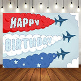 Aperturee - Aperturee Fighter Jet Birthday Backdrop Airplane Smoke Trail Text Sky Pilot Theme Party Supplies for Boy