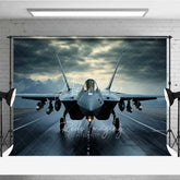 Aperturee - Aperturee Fighter Jet Military Backdrop Cool Air Force Plane Runway Photography Background Stormy Sky Pilot Photo Prop