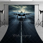 Aperturee - Aperturee Fighter Jet Military Sweep Photo Backdrop Cool Air Force Plane Runway Background Stormy Sky Pilot Prop