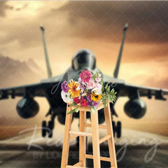 Aperturee - Aperturee Fighter Jet Runway Photography Backdrop Military Aircraft Mountain Sunset Background Cool Air Force Photo Prop