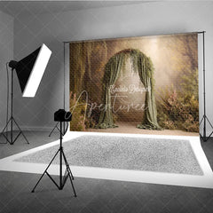 Aperturee - Aperturee Fine Art Backdrop Enchanted Forest Arch with Green Drapes Magical Woodland Photography Prop