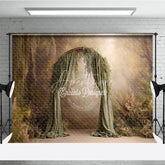 Aperturee - Aperturee Fine Art Backdrop Enchanted Forest Arch with Green Drapes Magical Woodland Photography Prop