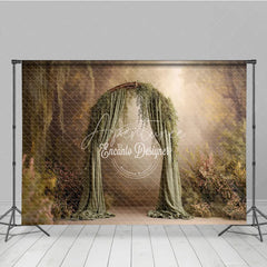 Aperturee - Aperturee Fine Art Backdrop Enchanted Forest Arch with Green Drapes Magical Woodland Photography Prop