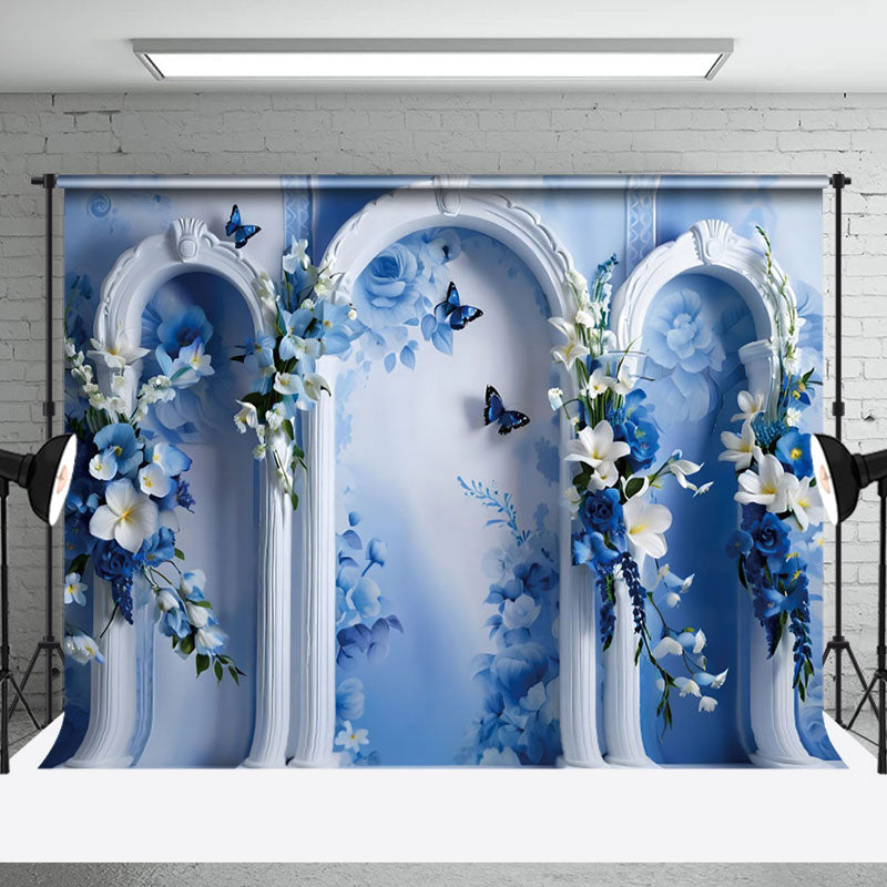 Aperturee - Aperturee Fine Art Blue White Wall Floral Butterfly Backdrop