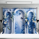 Aperturee - Aperturee Fine Art Blue White Wall Floral Butterfly Backdrop