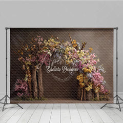 Aperturee - Aperturee Fine Art Floral Arch Photography Backdrop Rustic Wooden Branches with Spring Blossoms Painterly Photo Background