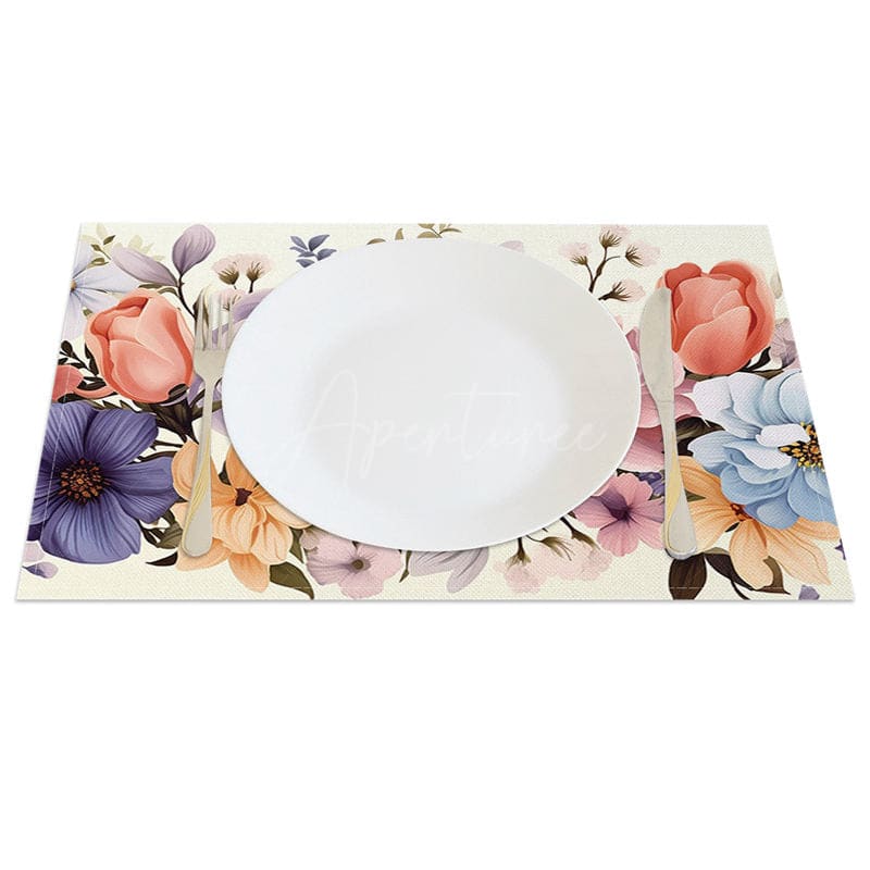 Aperturee - Aperturee Fine Art Floral Sweet Colorful Set of 4 Placemats