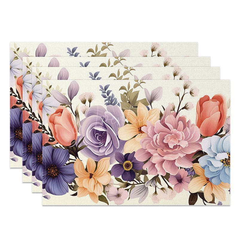 Aperturee - Aperturee Fine Art Floral Sweet Colorful Set of 4 Placemats