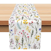 Aperturee - Aperturee Fine Art Spring Floral Table Runner Fresh Colorful Wildflower Painting Elegant Kitchen or Dining Room Decor