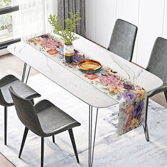 Aperturee - Aperturee Fine Art Spring Flowers Table Runner Oil Painting Style with a Colorful Bouquet Elegant Kitchen Dining Decor