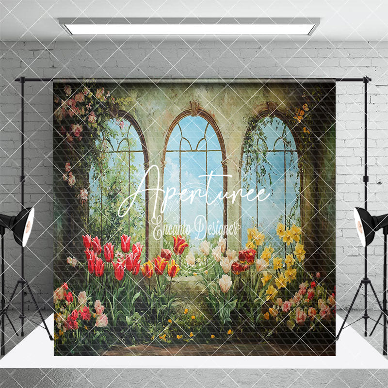 Aperturee - Aperturee Fine Art Window Colorful Floral Room Set Backdrop
