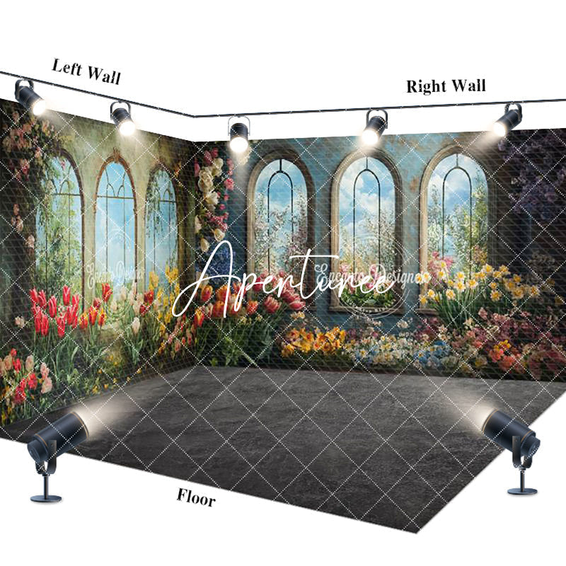 Aperturee - Aperturee Fine Art Window Colorful Floral Room Set Backdrop