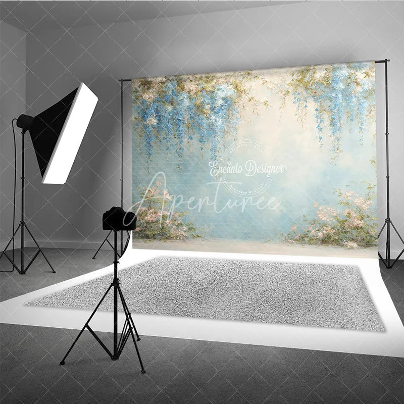 Aperturee - Aperturee Fine Art Wisteria Photography Backdrop Blue Abstract Painterly Wall Floral Textured Portrait Background