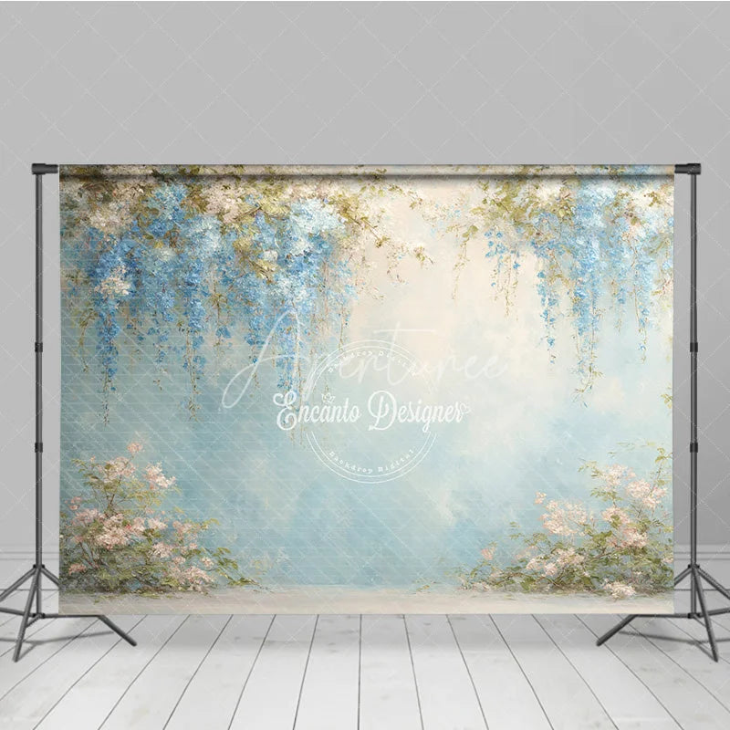 Aperturee - Aperturee Fine Art Wisteria Photography Backdrop Blue Abstract Painterly Wall Floral Textured Portrait Background