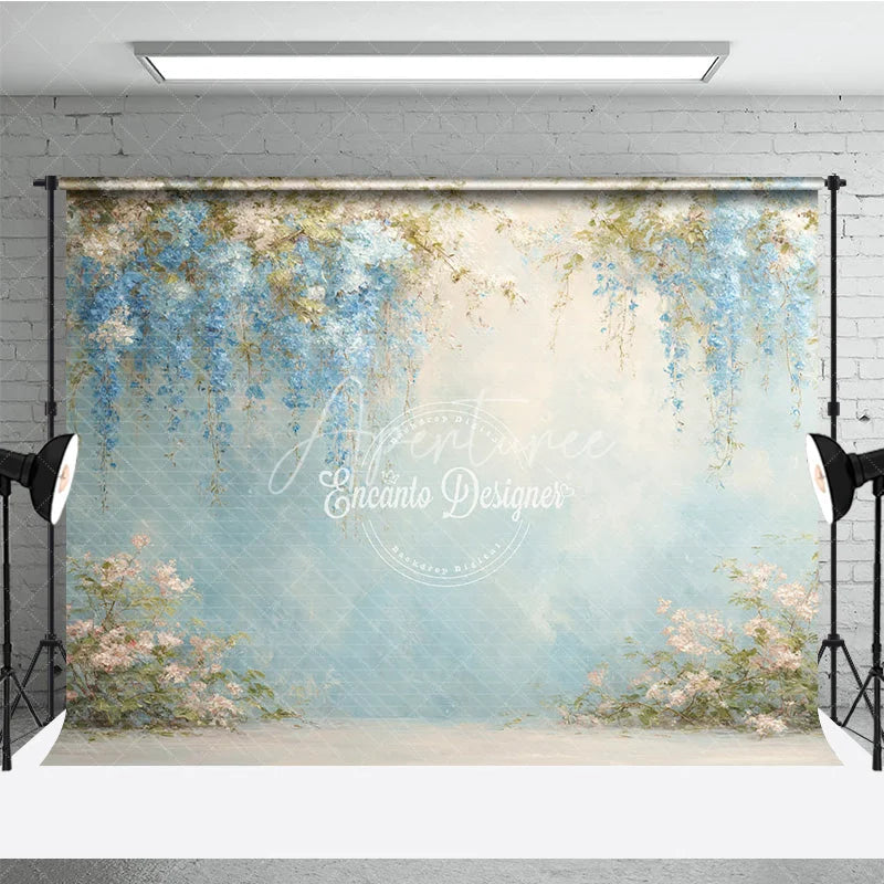 Aperturee - Aperturee Fine Art Wisteria Photography Backdrop Blue Abstract Painterly Wall Floral Textured Portrait Background