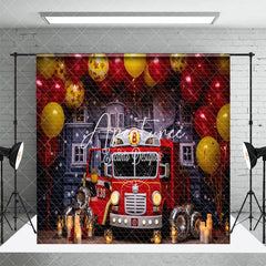 Aperturee - Aperturee Fire Truck Balloons Boy Cake Smash Room Set Backdrop