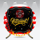 Aperturee - Aperturee Firefighter Retirement Round Backdrop Red and White Stripes Fire Department Emblem