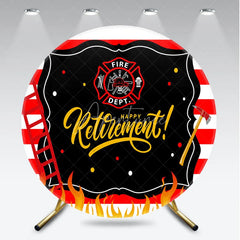 Aperturee - Aperturee Firefighter Retirement Round Backdrop Red and White Stripes Fire Department Emblem