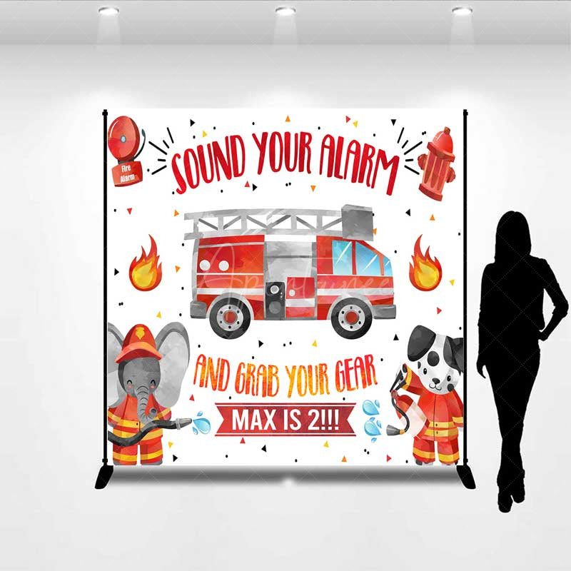 Aperturee Aperturee Firefighter Second Birthday Backdrop Sound Your Alarm Fire Truck Banner Custom Name Little Fireman is 2 Party Decor