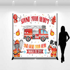 Aperturee Aperturee Firefighter Second Birthday Backdrop Sound Your Alarm Fire Truck Banner Custom Name Little Fireman is 2 Party Decor