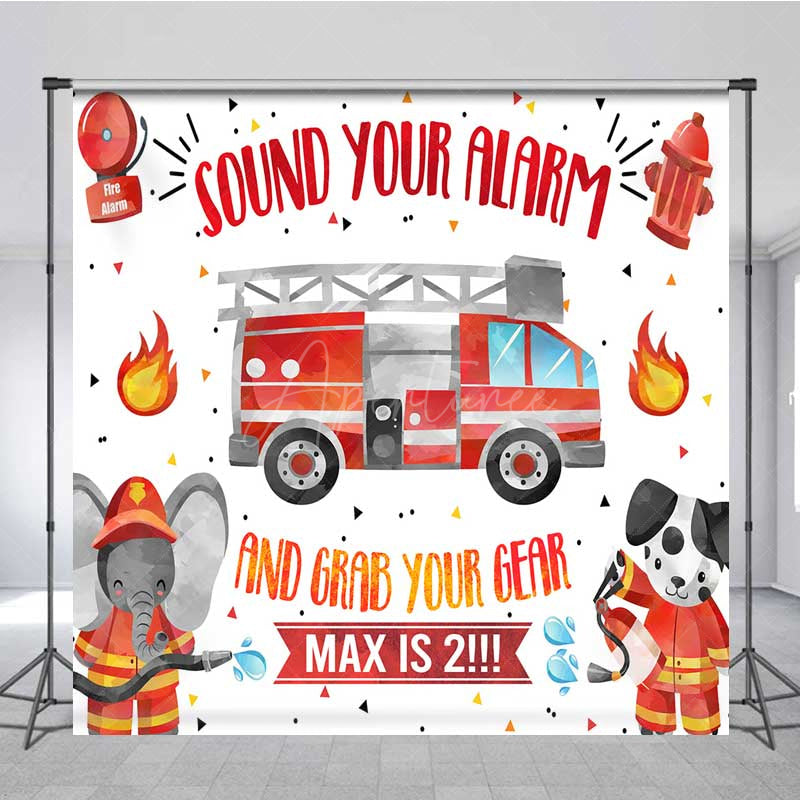 Aperturee Aperturee Firefighter Second Birthday Backdrop Sound Your Alarm Fire Truck Banner Custom Name Little Fireman is 2 Party Decor