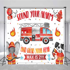 Aperturee Aperturee Firefighter Second Birthday Backdrop Sound Your Alarm Fire Truck Banner Custom Name Little Fireman is 2 Party Decor