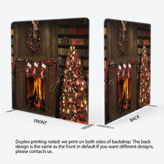 Aperturee - Aperturee Fireplace Bookshelf Christmas Pillow Case Backdrop