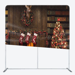 Aperturee - Aperturee Fireplace Bookshelf Christmas Pillow Case Backdrop