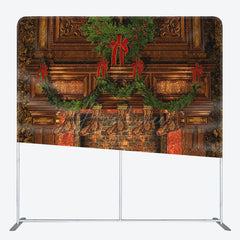 Aperturee - Aperturee Fireplace Brick Fabric Backdrop Cover for Christmas