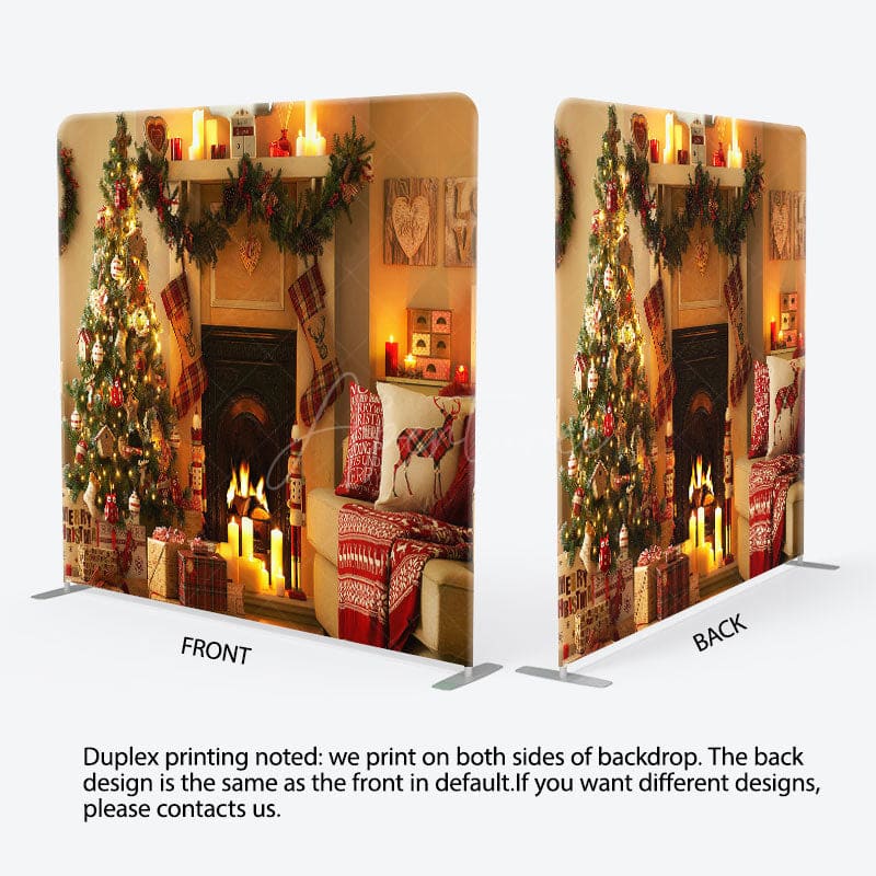 Aperturee - Aperturee Fireplace Candlelght Christmas Pillow Case Backdrop