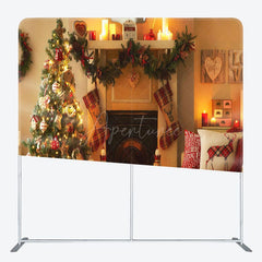 Aperturee - Aperturee Fireplace Candlelght Christmas Pillow Case Backdrop