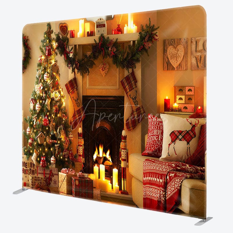 Aperturee - Aperturee Fireplace Candlelght Christmas Pillow Case Backdrop