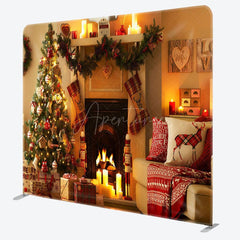 Aperturee - Aperturee Fireplace Candlelght Christmas Pillow Case Backdrop
