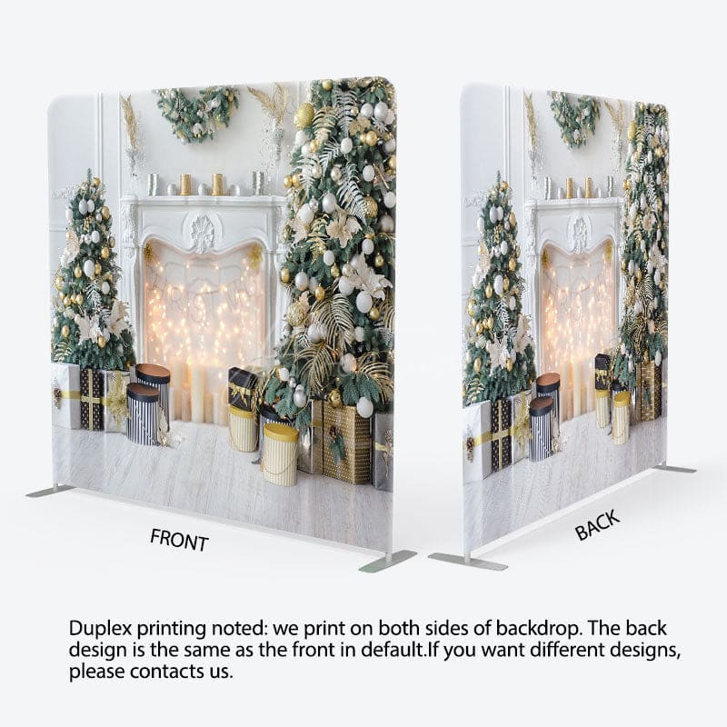 Aperturee - Aperturee Fireplace Christmas Tree White Pillow Case Backdrop