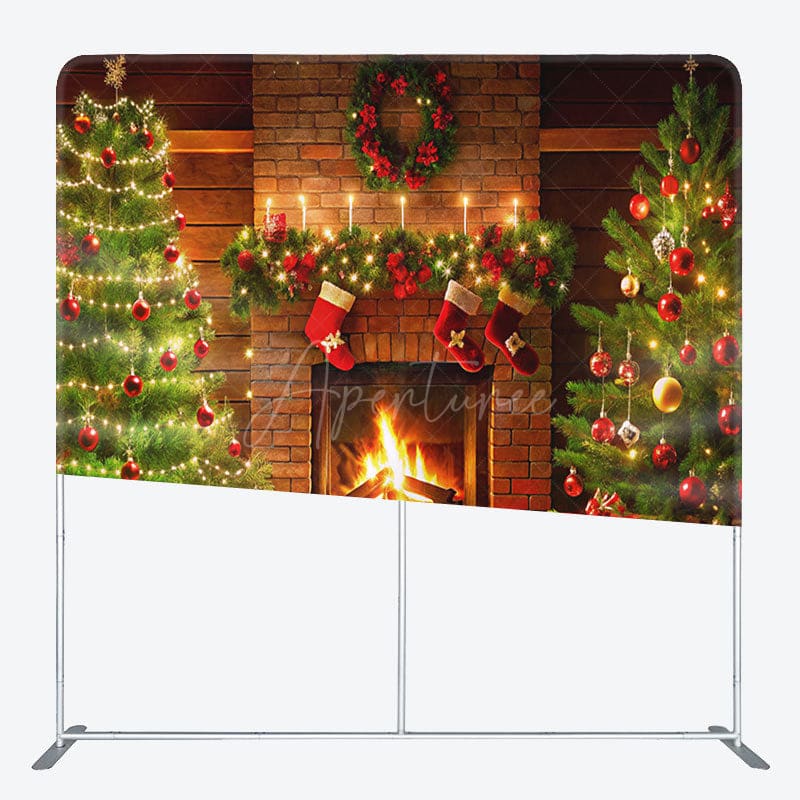 Aperturee - Aperturee Fireplace Sock Trees Gifts Fabric Christmas Backdrop