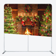 Aperturee - Aperturee Fireplace Sock Trees Gifts Fabric Christmas Backdrop