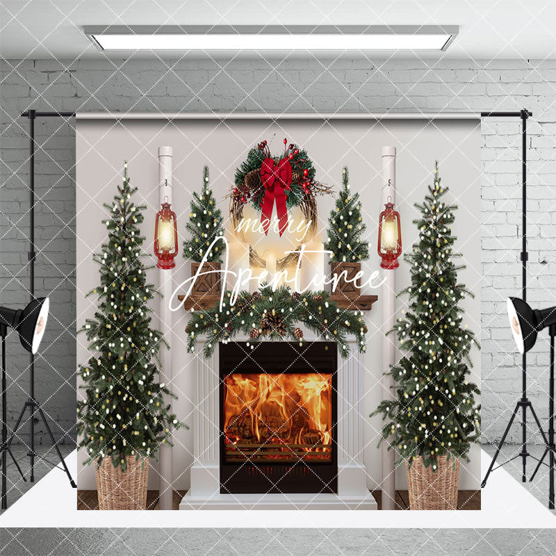 Aperturee - Aperturee Fireplace Sofa Christmas Vibe Room Set Backdrop