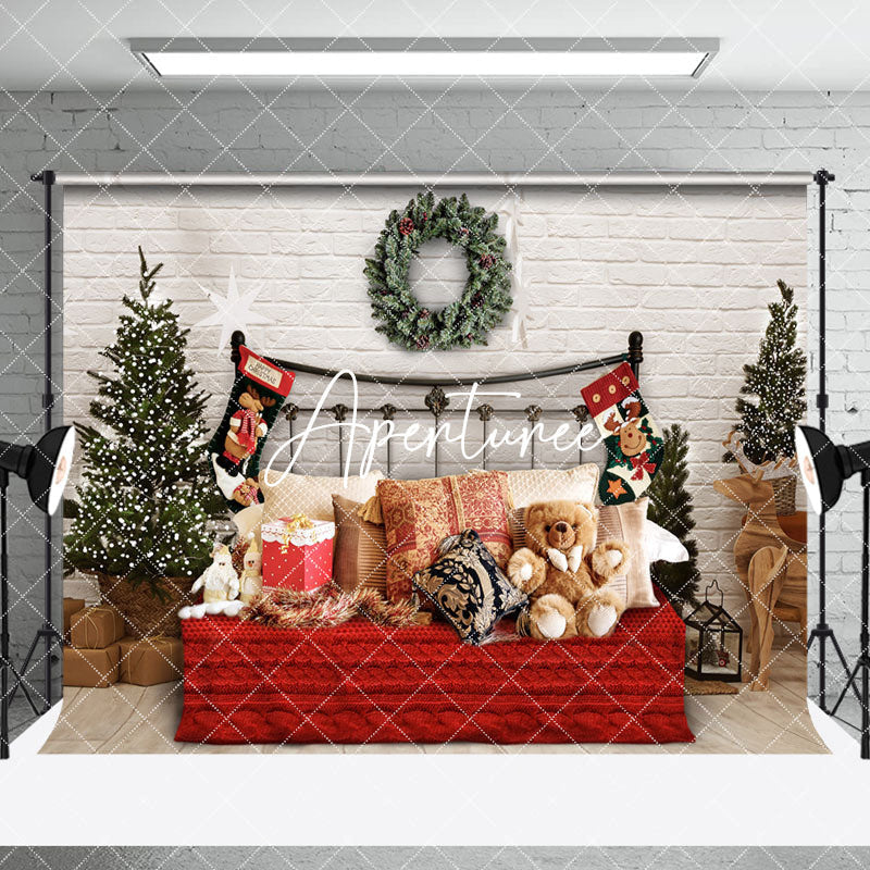 Aperturee - Aperturee Fireplace Sofa Christmas Vibe Room Set Backdrop
