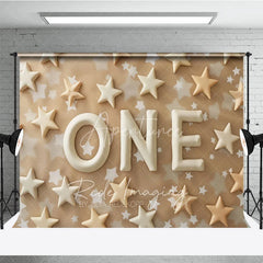 Aperturee - Aperturee First Birthday ONE Photography Backdrop Neutral Tan and Cream Stars Photo Background