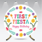 Aperturee - Aperturee First Fiesta Happy Birthday Round Backdrop Colorful Mexican Themed Party Girls Uno Inspired First Birthday Decor