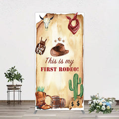 Aperturee - Aperturee First Rodeo Retro Cowboy Birthday Rectangle Backdrop