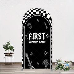 Aperturee - Aperturee First World Tour Rock Star Birthday Arch Backdrop Black and White Checkered Music Theme Band Photo Booth Decor