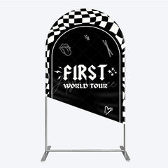 Aperturee - Aperturee First World Tour Rock Star Birthday Arch Backdrop Black and White Checkered Music Theme Band Photo Booth Decor