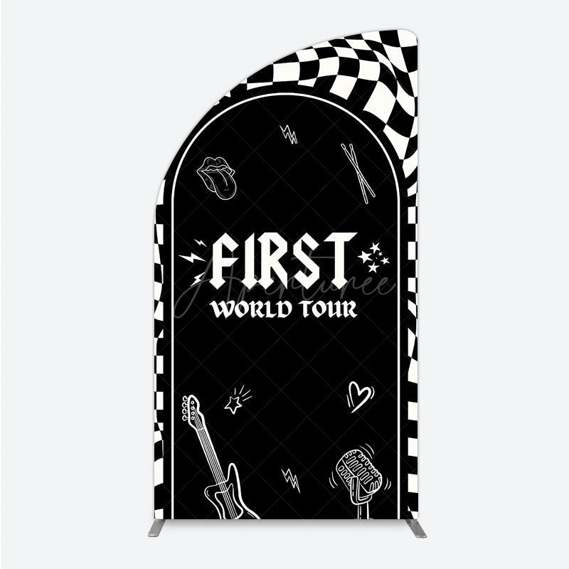 Aperturee - Aperturee First World Tour Rock Star Birthday Half Moon Arch Backdrop Black and White Checkered Music Theme Band Photo Booth