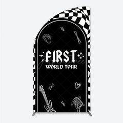Aperturee - Aperturee First World Tour Rock Star Birthday Half Moon Arch Backdrop Black and White Checkered Music Theme Band Photo Booth