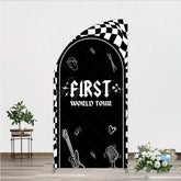 Aperturee - Aperturee First World Tour Rock Star Birthday Half Moon Arch Backdrop Black and White Checkered Music Theme Band Photo Booth