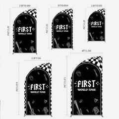 Aperturee - Aperturee First World Tour Rock Star Birthday Half Moon Arch Backdrop Black and White Checkered Music Theme Band Photo Booth